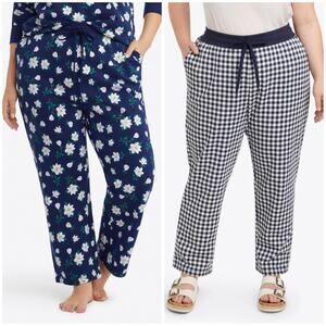 Draper James Lot of 2 Natalie Sweatpants Gingham and Magnolia Navy Blue XL‎